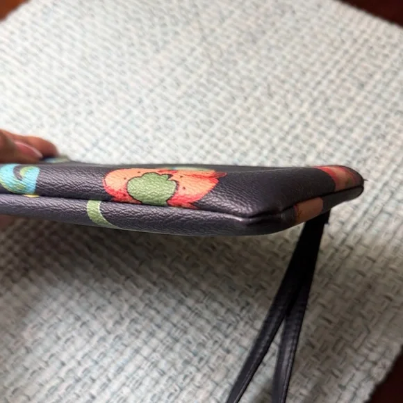 COACH Navy Floral Leather Wristlet with Multicolor Blooms - Picture 5 of 12